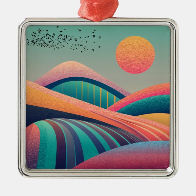 Kaleidoscope Hills Landscape Metal Ornament (Front)