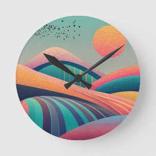 Kaleidoscope Hills Landscape Round Clock