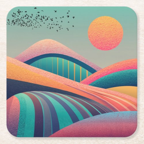 Kaleidoscope Hills Landscape Square Paper Coaster