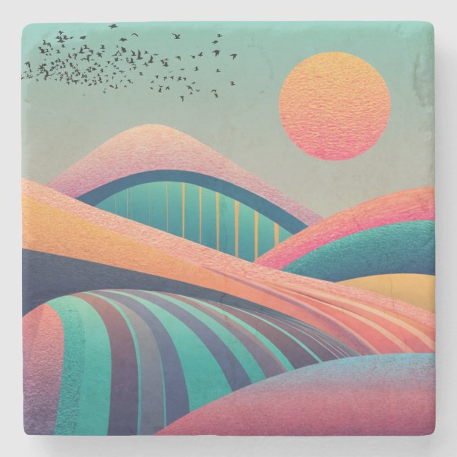 Kaleidoscope Hills Landscape Stone Coaster (Front)