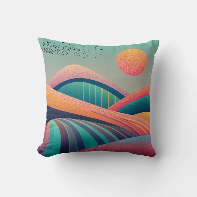 Kaleidoscope Hills Landscape Throw Pillow (Front)