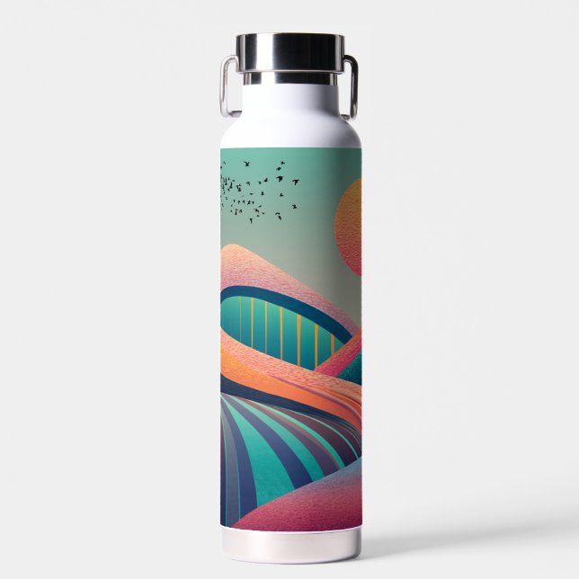 Kaleidoscope Hills Landscape Water Bottle (Front)