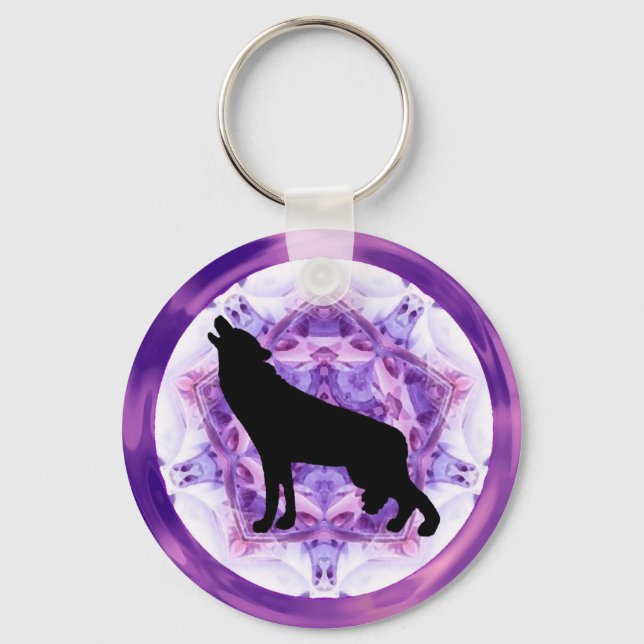 Kaleidoscope Howling Wolf Keychain (Front)