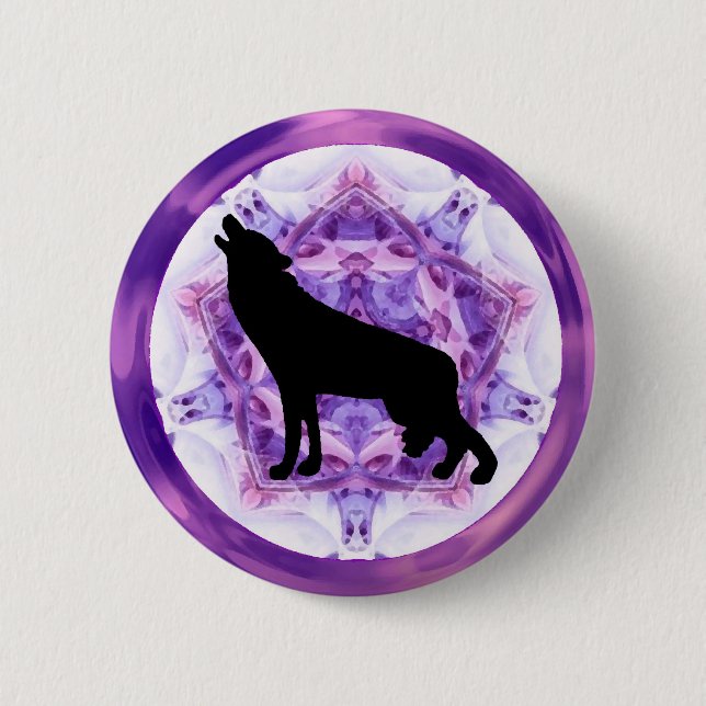 Kaleidoscope Howling Wolf Pinback Button (Front)