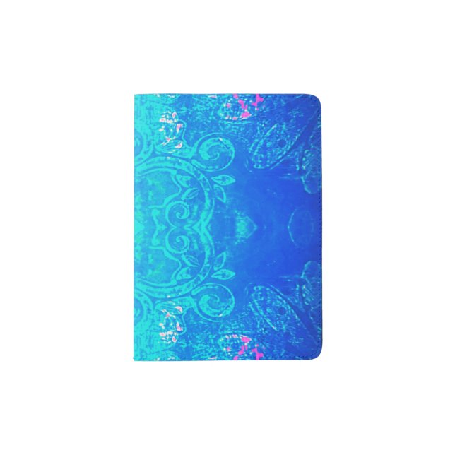 Kaleidoscope in blue/aqua passport holder (Front)