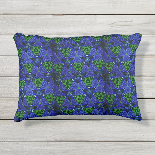 Kaleidoscope in Blue Flowers Outdoor 12x16 Pillow (Front)
