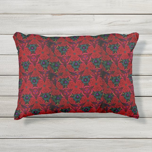 Kaleidoscope in Red Flowers Outdoor 12x16 Pillow (Front)