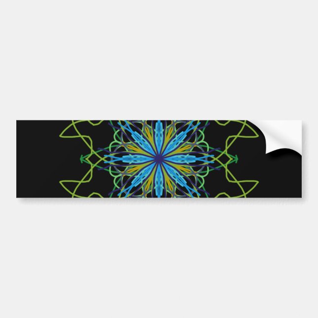 Kaleidoscope Mandala Art Black Blue Star Bumper Sticker (Front)
