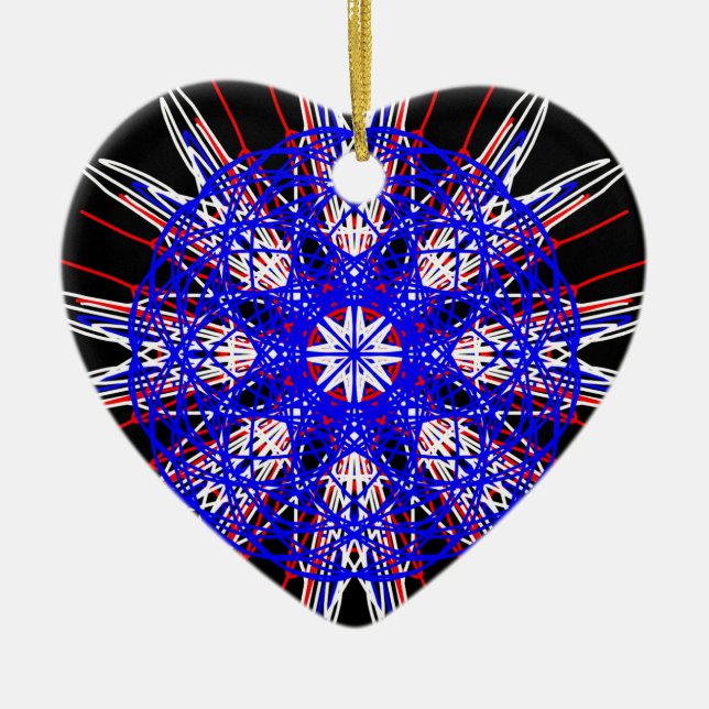 kaleidoscope mandala art black red white blue ceramic ornament (Front)