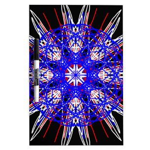 kaleidoscope mandala art black red white blue dry erase board