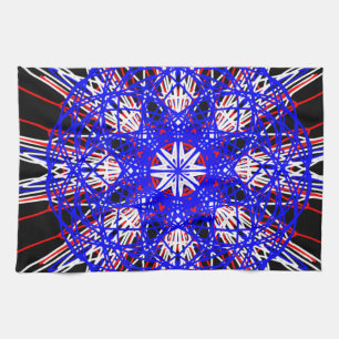 kaleidoscope mandala art black red white blue kitchen towel