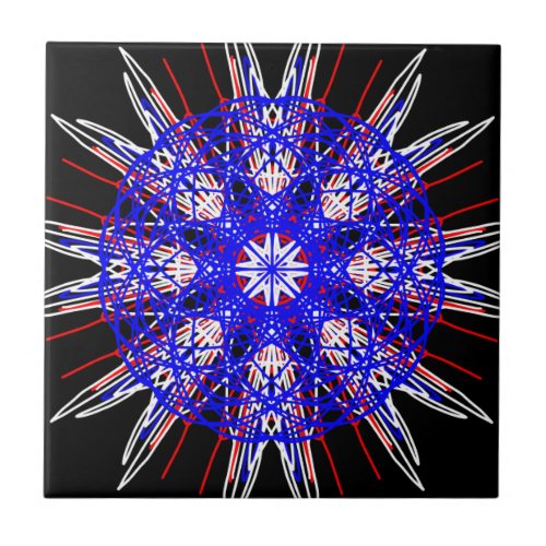 kaleidoscope mandala art black red white blue tile