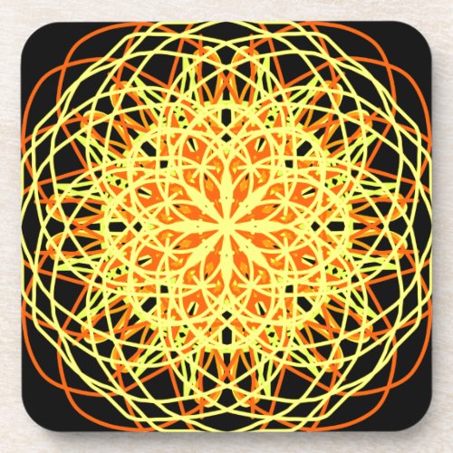 Kaleidoscope Mandala Art Energy Flower Yellow Beverage Coaster