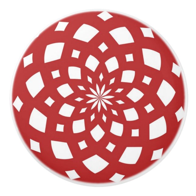 Kaleidoscope Mandala ceramic knob red white (Front)