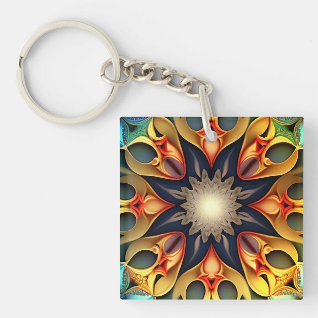 Kaleidoscope Mandala Flower Design-23091 Keychain (Front)