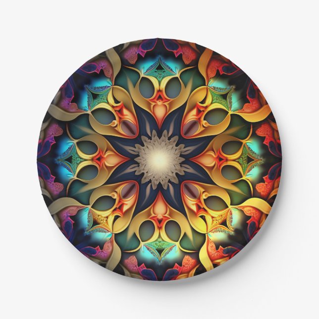 Kaleidoscope Mandala Flower Design-23091 Paper Plates (Front)
