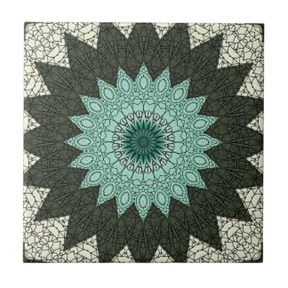 Kaleidoscope Mandala in Green and Blue Ceramic Tile