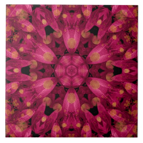  Kaleidoscope mandala leaves viva magenta   Ceramic Tile