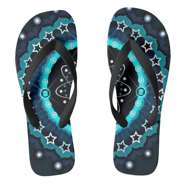 Kaleidoscope Mandala with Black Background  Flip Flops (Footbed)