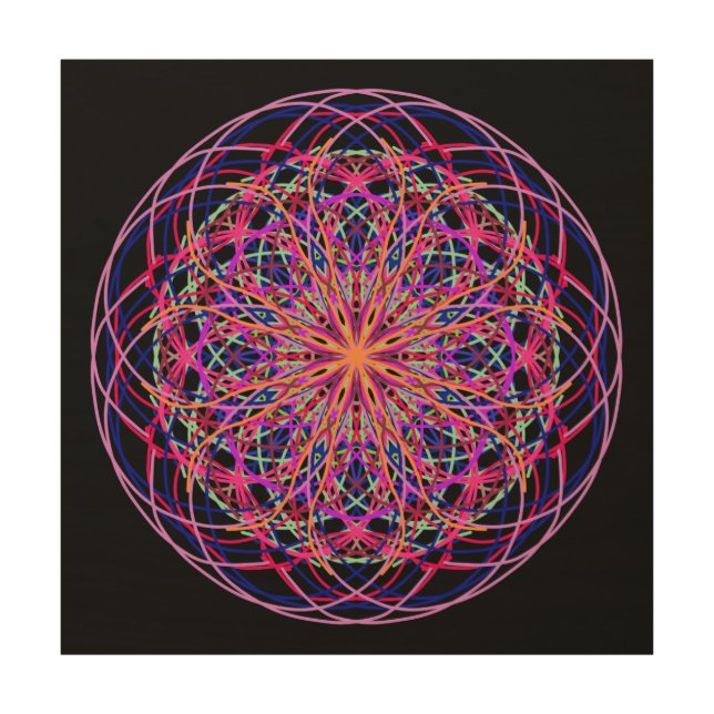 Kaleidoscope Mandala Wood Wall Art Red Black (Front)