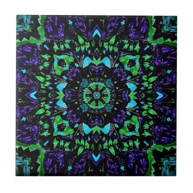 Kaleidoscope of Blue and Green  Ceramic Tile (Front)