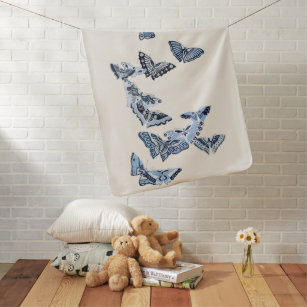 Kaleidoscope of Blue Japanese Butterflies  Baby Blanket