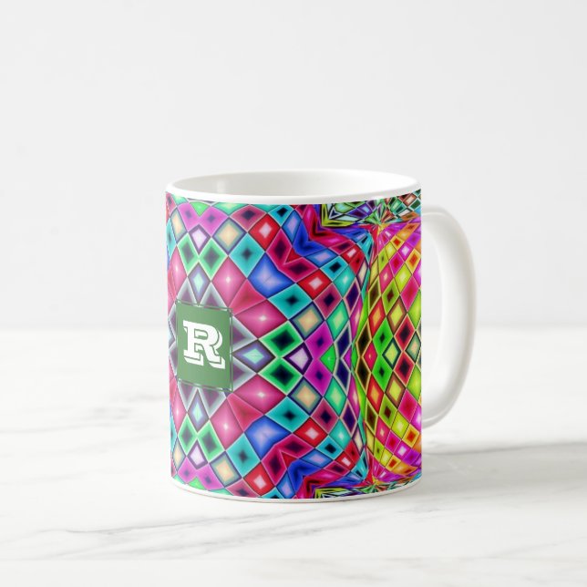 Kaleidoscope of Color Custom Text Monogram Coffee Coffee Mug (Front Right)