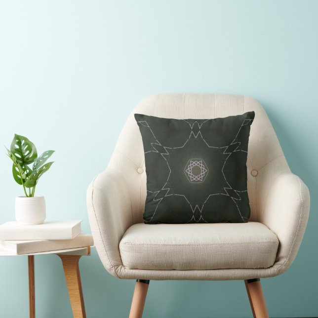 Kaleidoscope of Dew Star Black Background Throw Pillow (Chair)