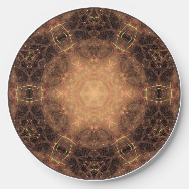 Kaleidoscope Orange Mist Black Background Wireless Charger (Front)