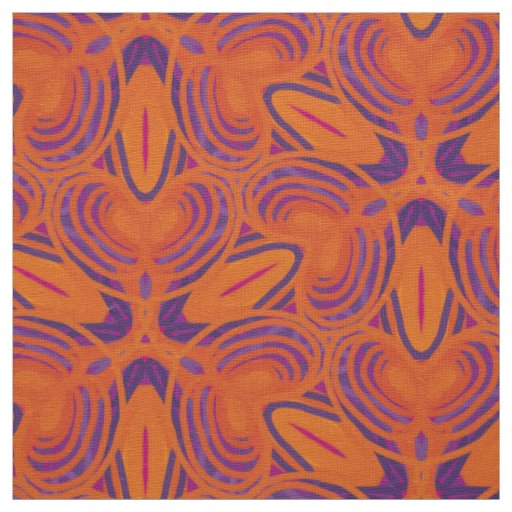 Kaleidoscope orange purple flower lines fabric