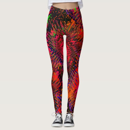 Kaleidoscope Orange Red Black Green Pink Leggings