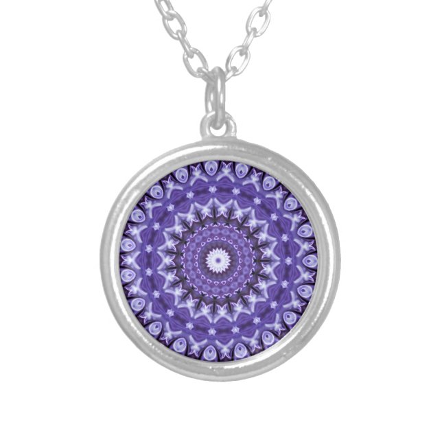 Kaleidoscope Purple Silk Silver Plated Necklace (Front)