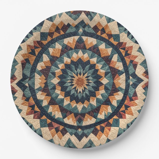 Kaleidoscope Quilt Pattern Paper Plates (Front)