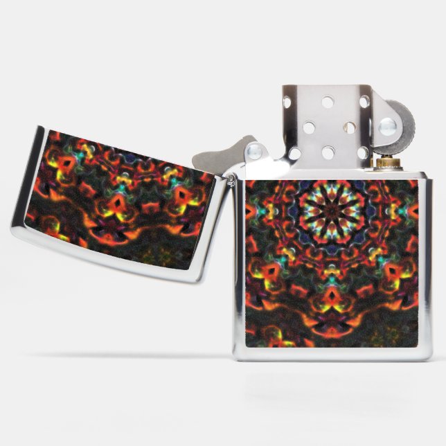 Kaleidoscope red brown locket etched glass style  zippo lighter (Opened)