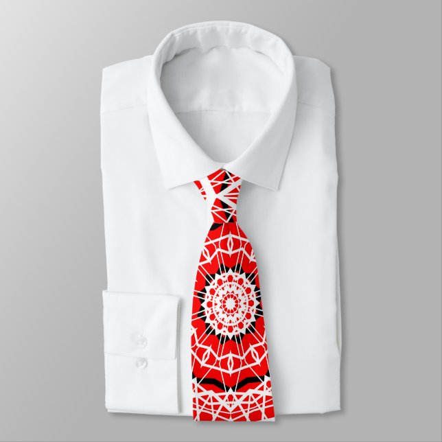Kaleidoscope Red White Random Stripes Neck Tie (Tied)