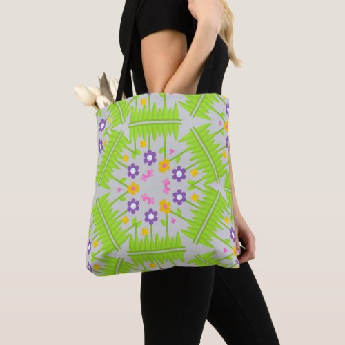 kaleidoscope seamless floral pattern design tote bag