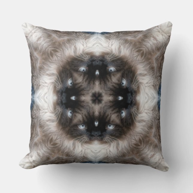 Kaleidoscope Siamese Cat Pattern with Blue Eyes Throw Pillow (Front)