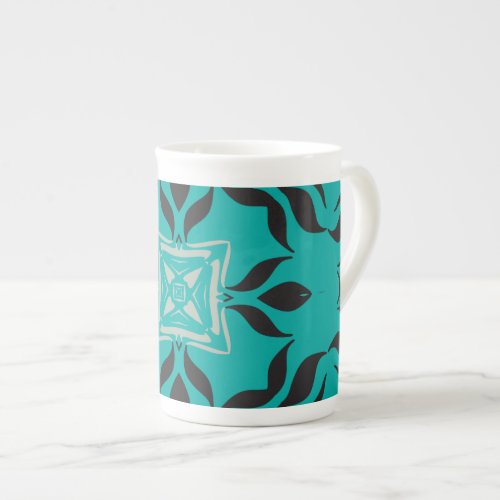 Kaleidoscope Square Aqua Blue Grey Black Bone China Mug