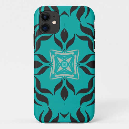 Kaleidoscope Square Aqua Blue Grey Black iPhone 11 Case