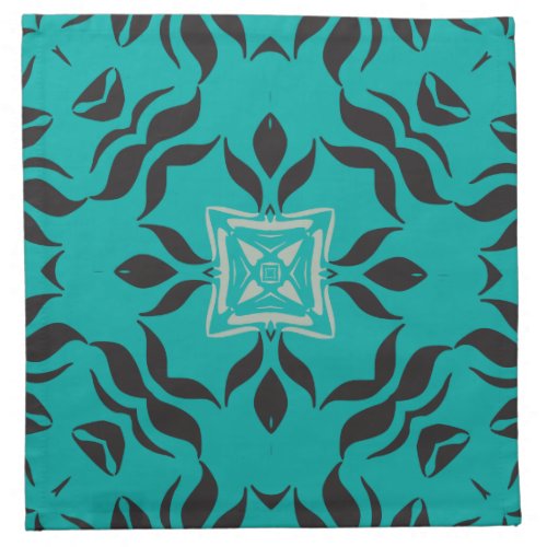 Kaleidoscope Square Aqua Blue Grey Black Cloth Napkin