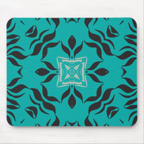 Kaleidoscope Square Aqua Blue Grey Black Mouse Pad