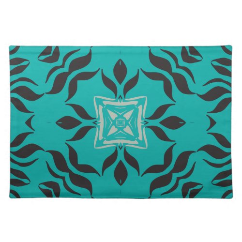 Kaleidoscope Square Aqua Blue Grey Black Placemat