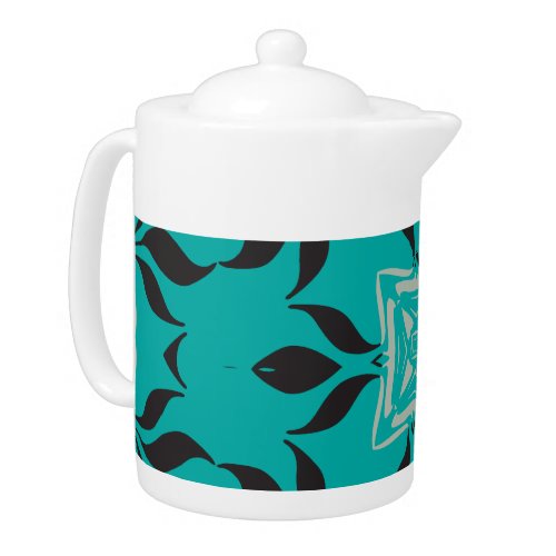 Kaleidoscope Square Aqua Blue Grey Black Teapot