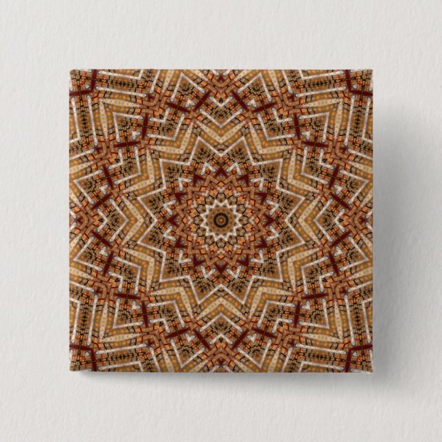 Kaleidoscope Star Mandala Amber Pattern Pinback Button (Front)