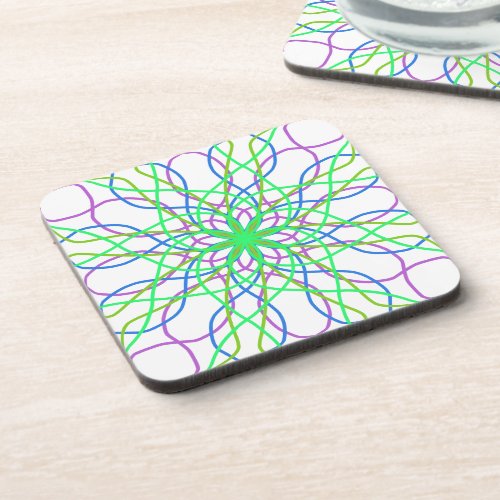 Kaleidoscope Star White Green Blue Purple Art Drink Coaster