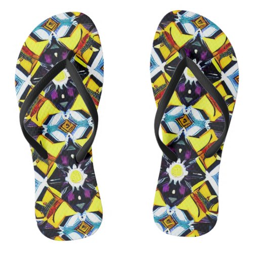 kaleidoscope style bright colorful design flip flops