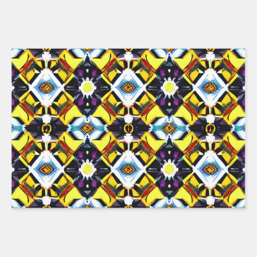 kaleidoscope style bright colorful design wrapping paper sheets