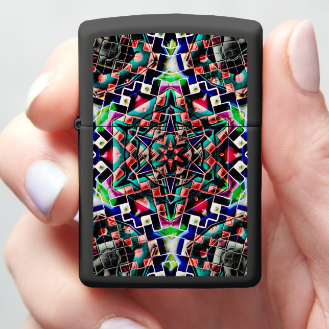 Kaleidoscope style canvas plastic or leather tiled zippo lighter (In Hand)