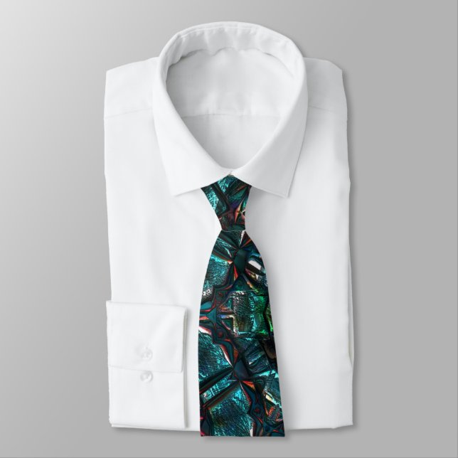 Kaleidoscope style old metal chrome blue green to  neck tie (Tied)