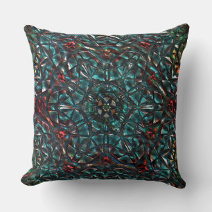Kaleidoscope style old metal chrome blue green to throw pillow